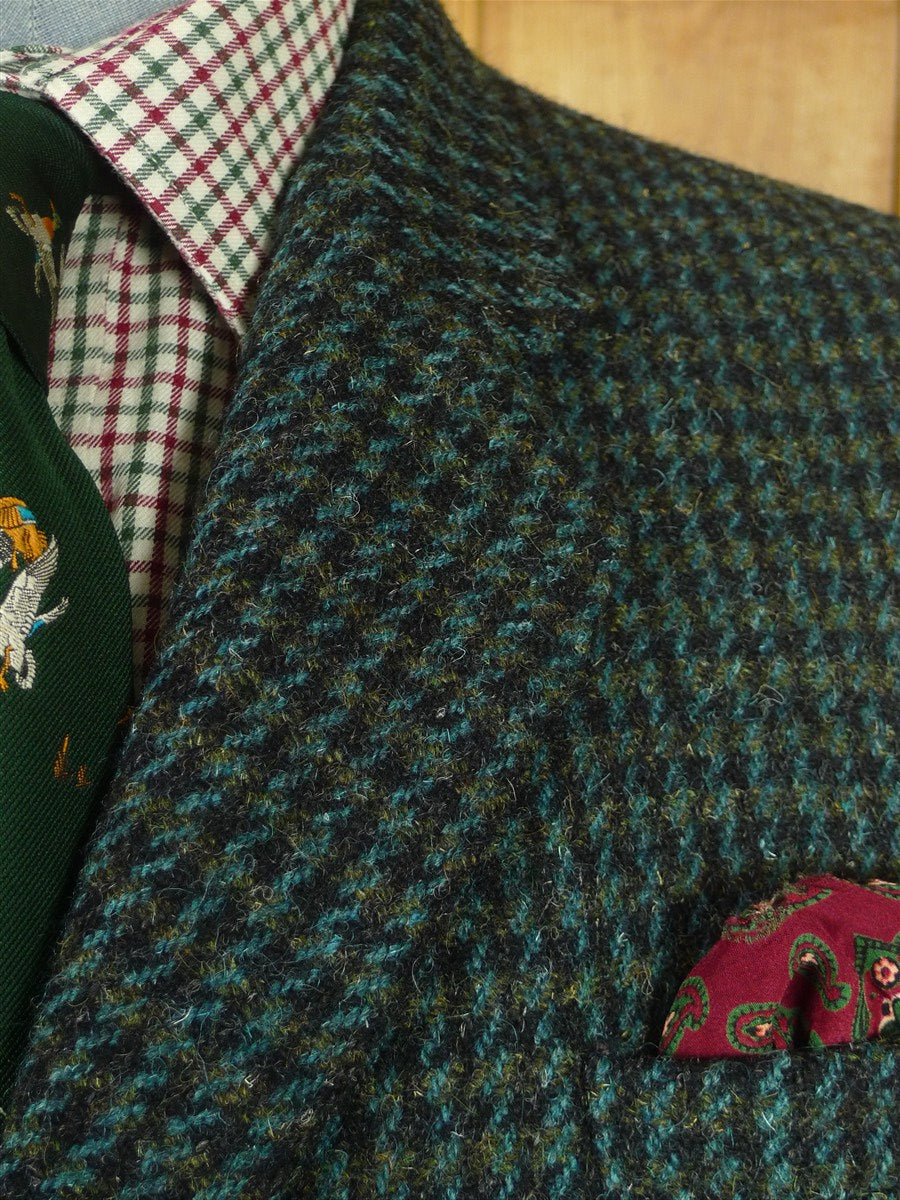 26/0961 wonderful genuine vintage extra-heavyweight dark green houndstooth check harris tweed sports jacket 41 short to regular