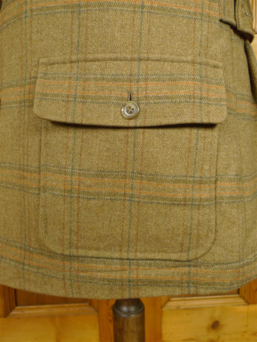 26/0959 exceptional immaculate vintage invertere heavyweight wp check heavyweight twill field coat w/ ghillie collar & back strap 44 regular