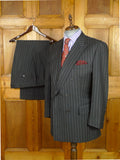 26/0957 vintage 2000 henry poole savile row bespoke grey rope-stripe d/b worsted suit 45 regular