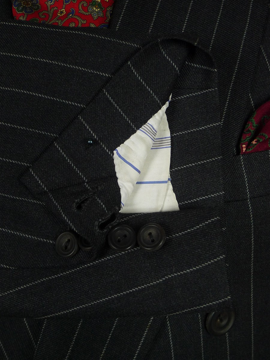 26/0957 vintage 2000 henry poole savile row bespoke grey rope-stripe d/b worsted suit 45 regular