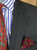 26/0968 immaculate gieves & hawkes savile row mtm grey / lilac pin-stripe canvassed wool suit w/ carrier 37 regular