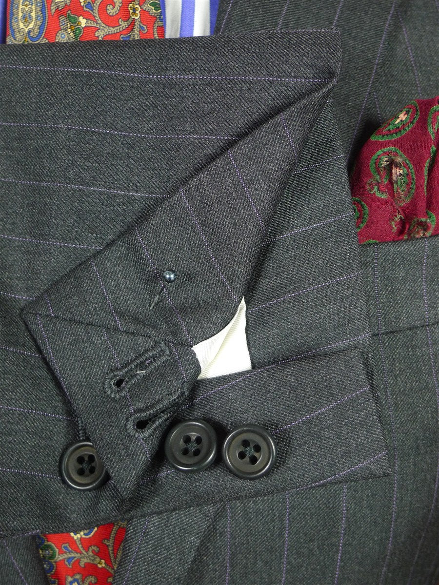26/0968 immaculate gieves & hawkes savile row mtm grey / lilac pin-stripe canvassed wool suit w/ carrier 37 regular