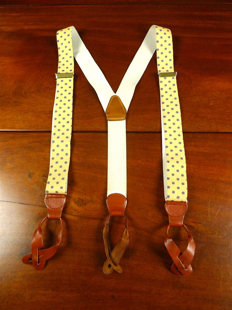 26/0999 gold / red & blue pattern braces w/ tan leather ends