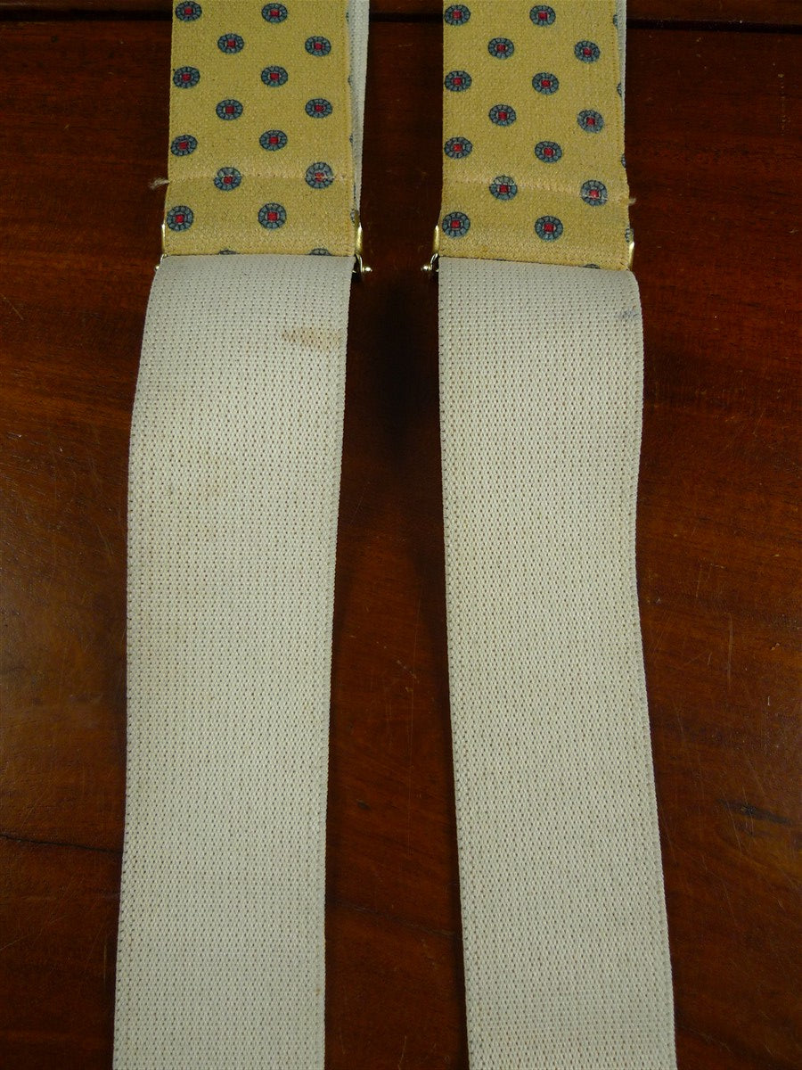 26/0999 gold / red & blue pattern braces w/ tan leather ends