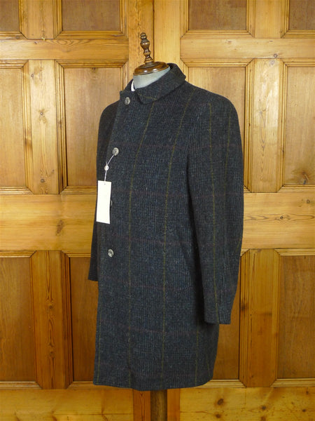 26/1020 wonderful vintage deadstock w/ tags italian blue wp check wool & 20% cashmere tweed coat overcoat w/ tartan backing 36-38