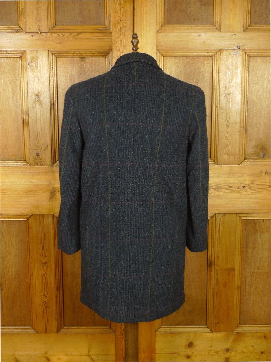 26/1020 wonderful vintage deadstock w/ tags italian blue wp check wool & 20% cashmere tweed coat overcoat w/ tartan backing 36-38