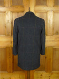 26/1020 wonderful vintage deadstock w/ tags italian blue wp check wool & 20% cashmere tweed coat overcoat w/ tartan backing 36-38
