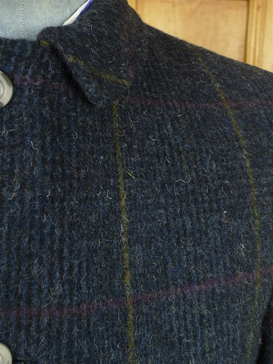 26/1020 wonderful vintage deadstock w/ tags italian blue wp check wool & 20% cashmere tweed coat overcoat w/ tartan backing 36-38
