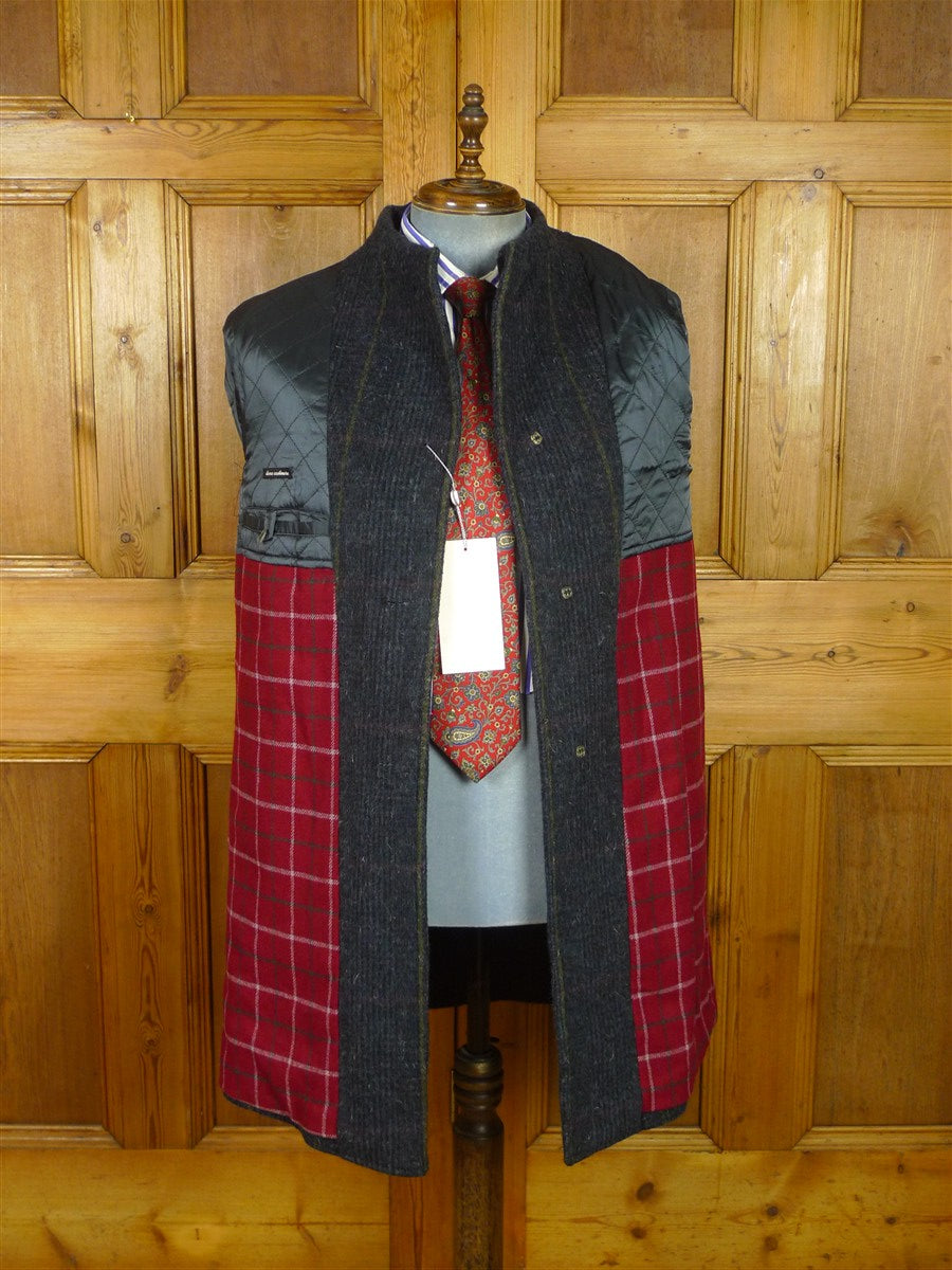26/1020 wonderful vintage deadstock w/ tags italian blue wp check wool & 20% cashmere tweed coat overcoat w/ tartan backing 36-38