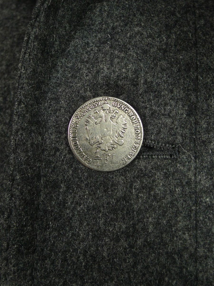 26/1021 near immaculate vintage bavarian grey loden coat overcoat w/ silver medal buttons 42-44
