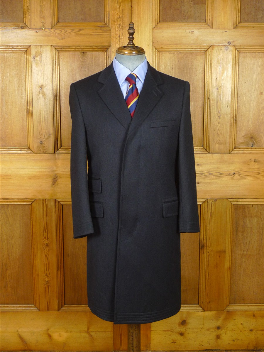 26/0980 immaculate cordings of piccadilly dark navy blue fox bros covert cloth overcoat coat 38 regular