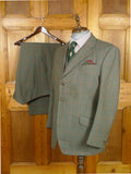 26/0976 vintage bespoke tailor green gun check 3-piece tweed suit 47 regular