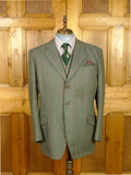 26/0976 vintage bespoke tailor green gun check 3-piece tweed suit 47 regular