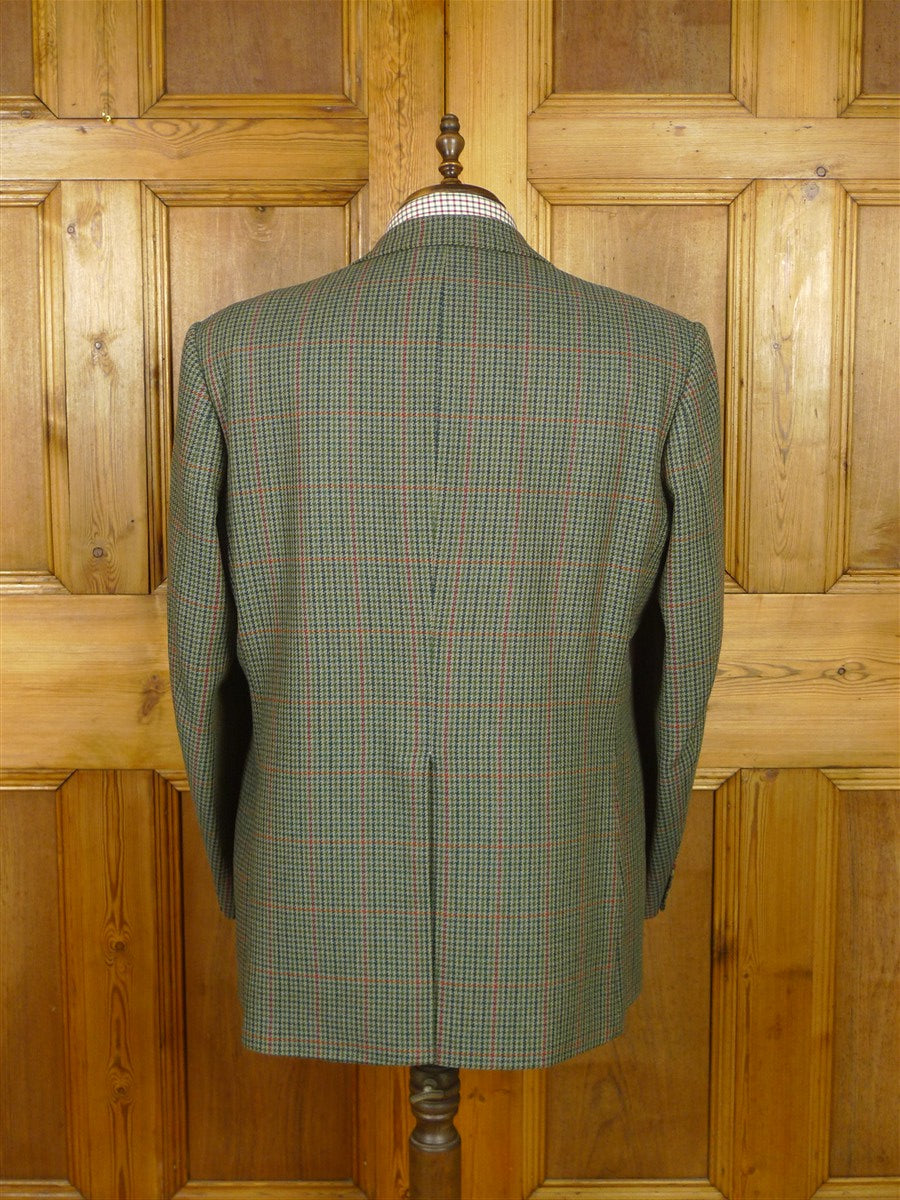 26/0976 vintage bespoke tailor green gun check 3-piece tweed suit 47 regular