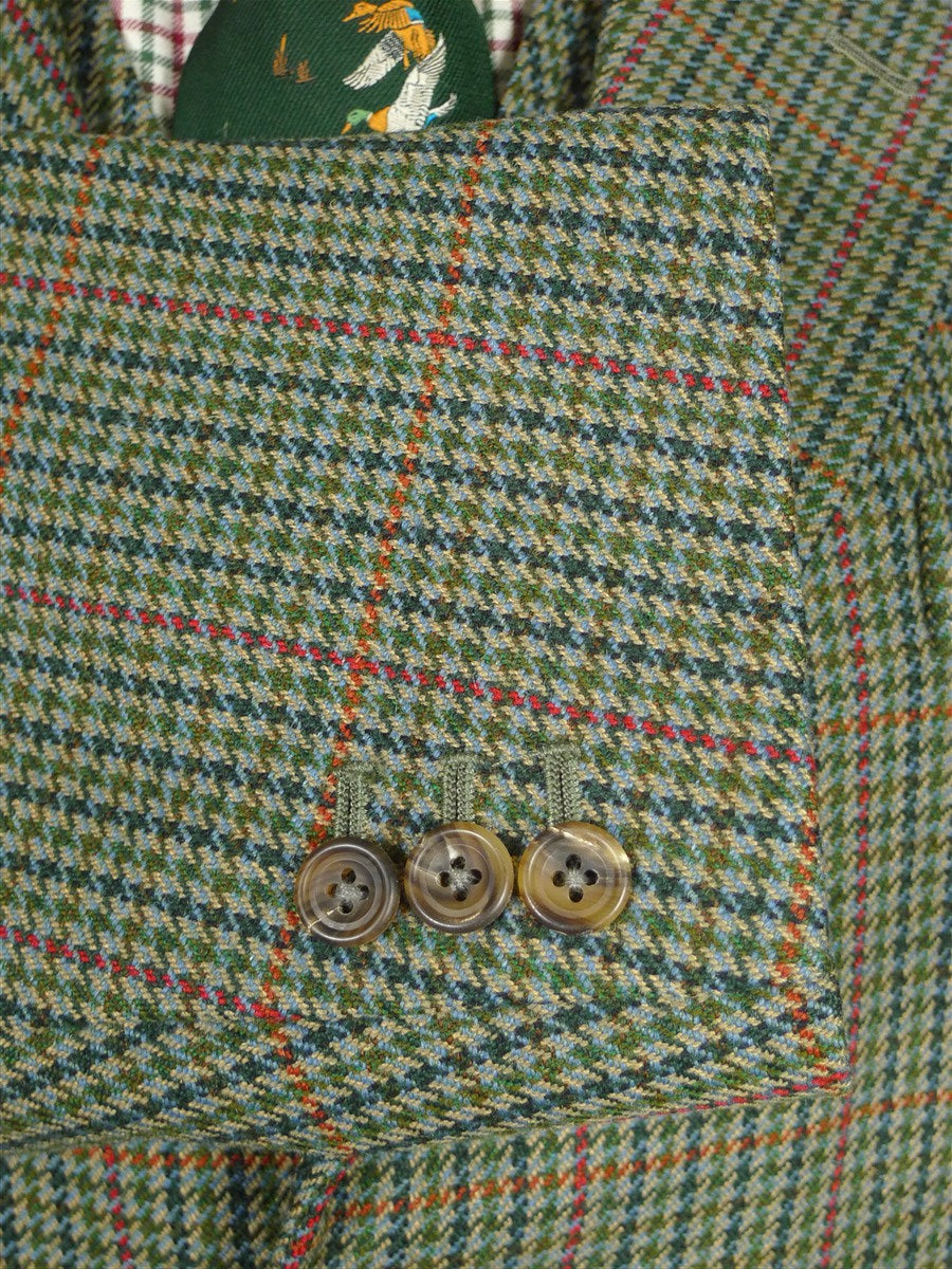 26/0976 vintage bespoke tailor green gun check 3-piece tweed suit 47 regular