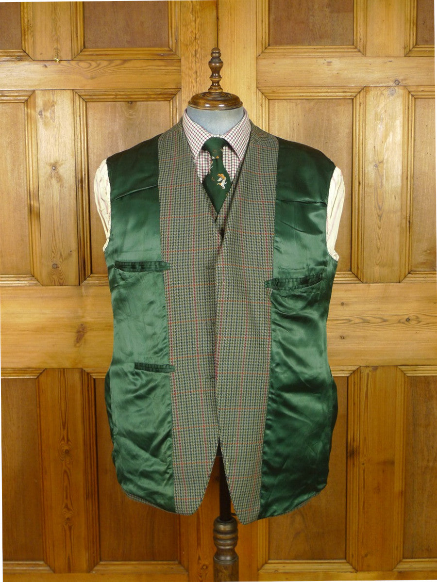 26/0976 vintage bespoke tailor green gun check 3-piece tweed suit 47 regular