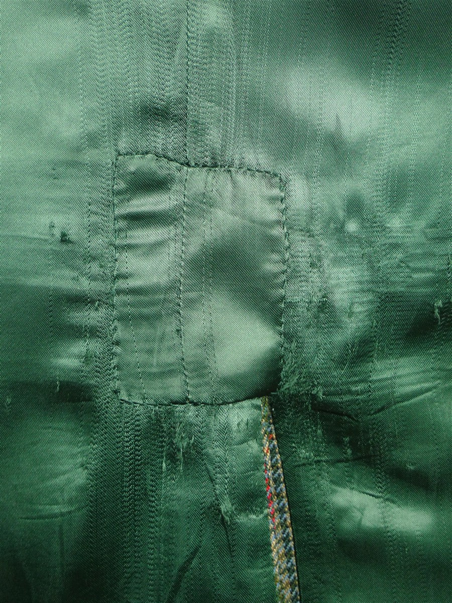 26/0976 vintage bespoke tailor green gun check 3-piece tweed suit 47 regular