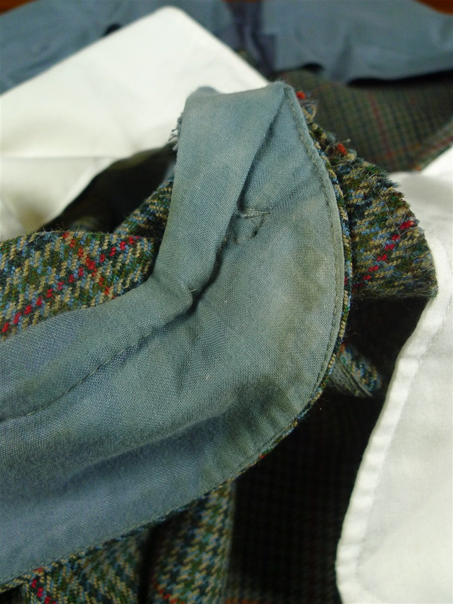 26/0976 vintage bespoke tailor green gun check 3-piece tweed suit 47 regular