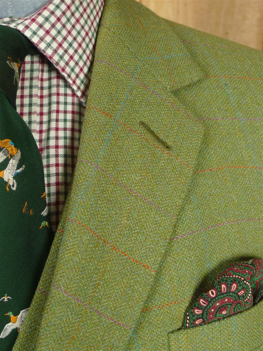 26/0977 immaculate 2013 gieves & hawkes savile row bespoke green wp check tweed jacket & matching waistcoat 47 regular