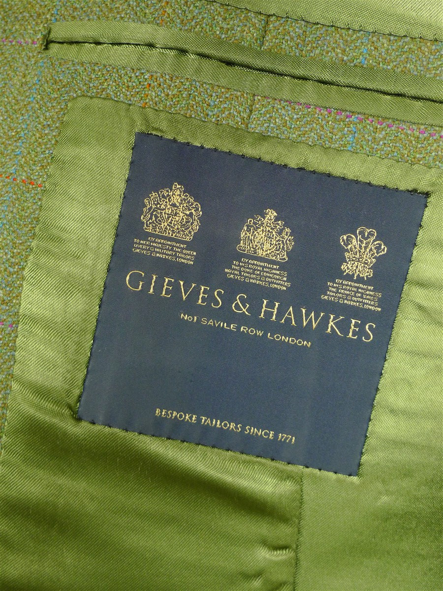 26/0977 immaculate 2013 gieves & hawkes savile row bespoke green wp check tweed jacket & matching waistcoat 47 regular
