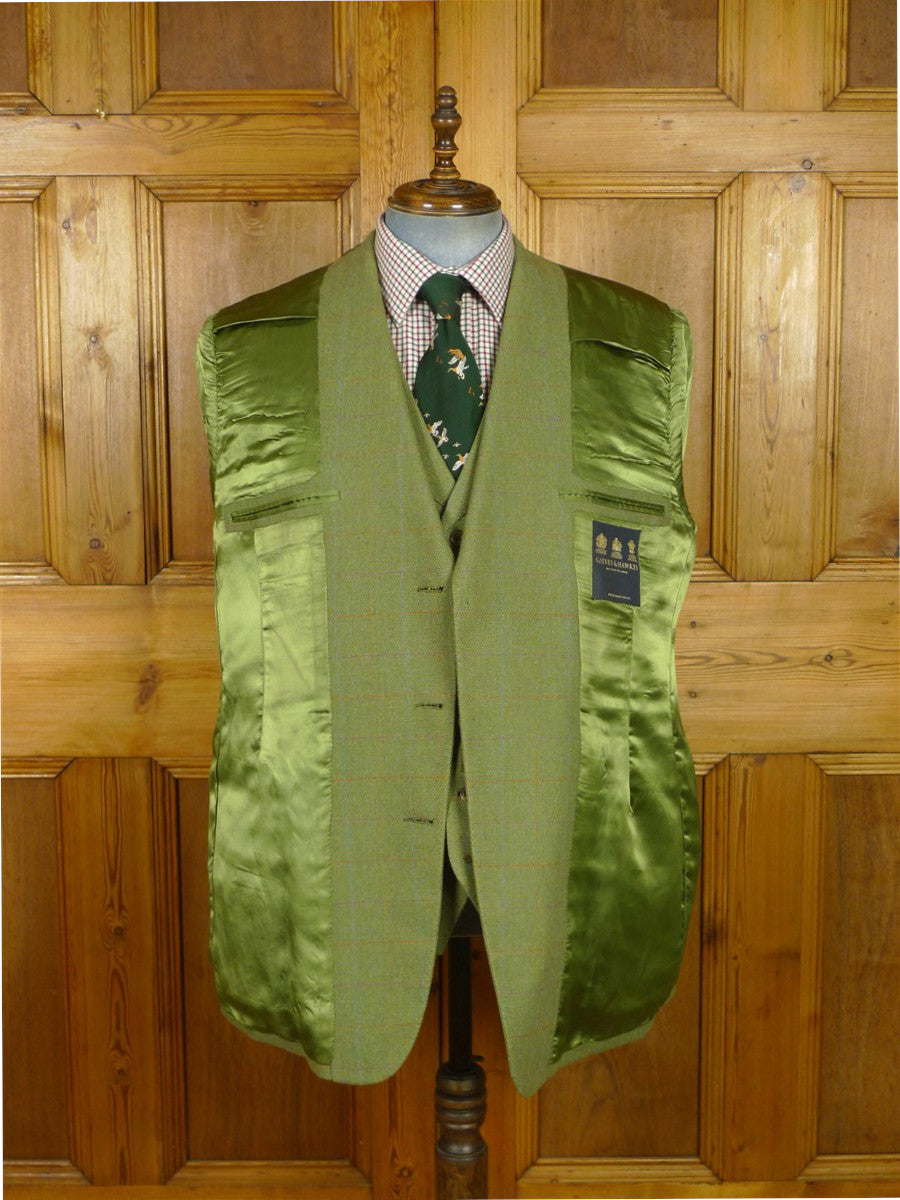 26/0977 immaculate 2013 gieves & hawkes savile row bespoke green wp check tweed jacket & matching waistcoat 47 regular
