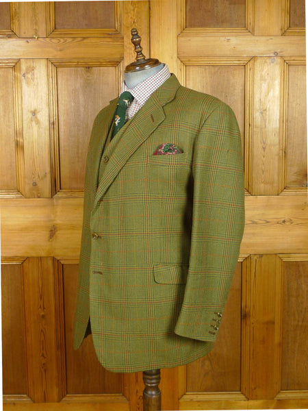 26/0978 vintage british bespoke tailor green glen check tweed jacket & matching waistcoat 46 regular