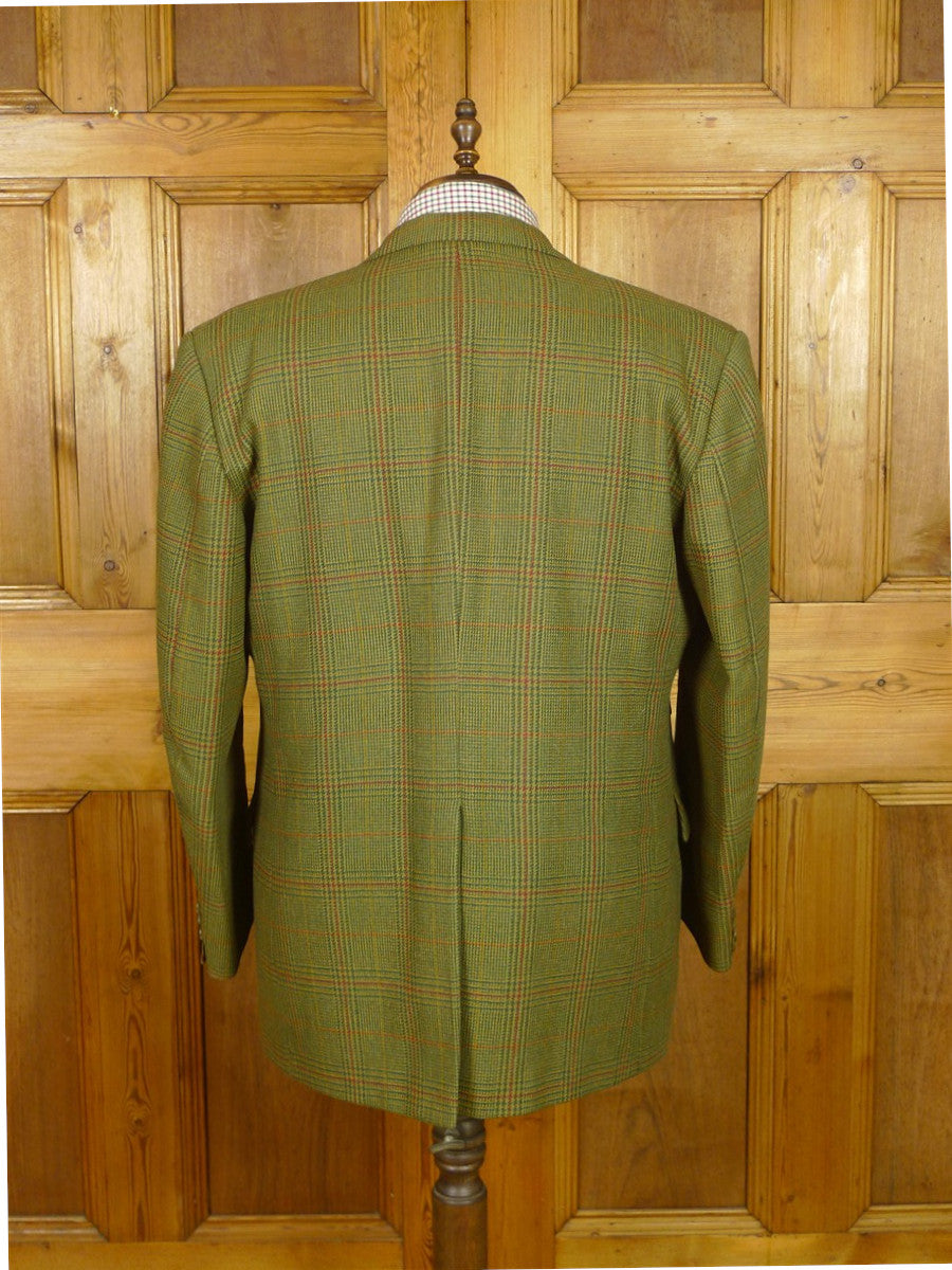 26/0978 vintage british bespoke tailor green glen check tweed jacket & matching waistcoat 46 regular