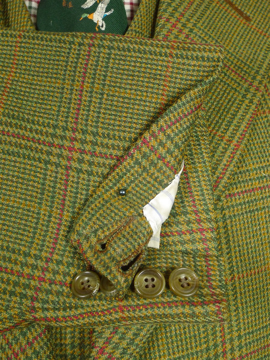 26/0978 vintage british bespoke tailor green glen check tweed jacket & matching waistcoat 46 regular