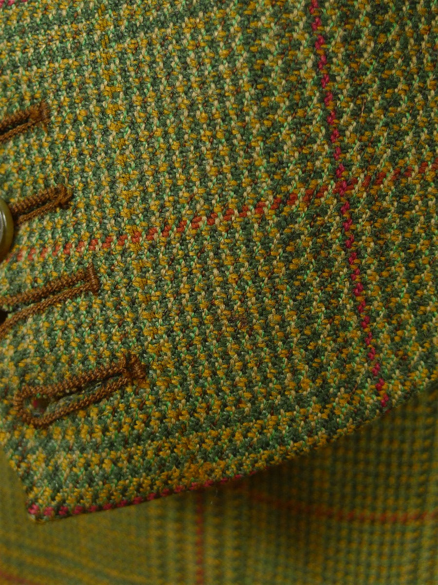 26/0978 vintage british bespoke tailor green glen check tweed jacket & matching waistcoat 46 regular
