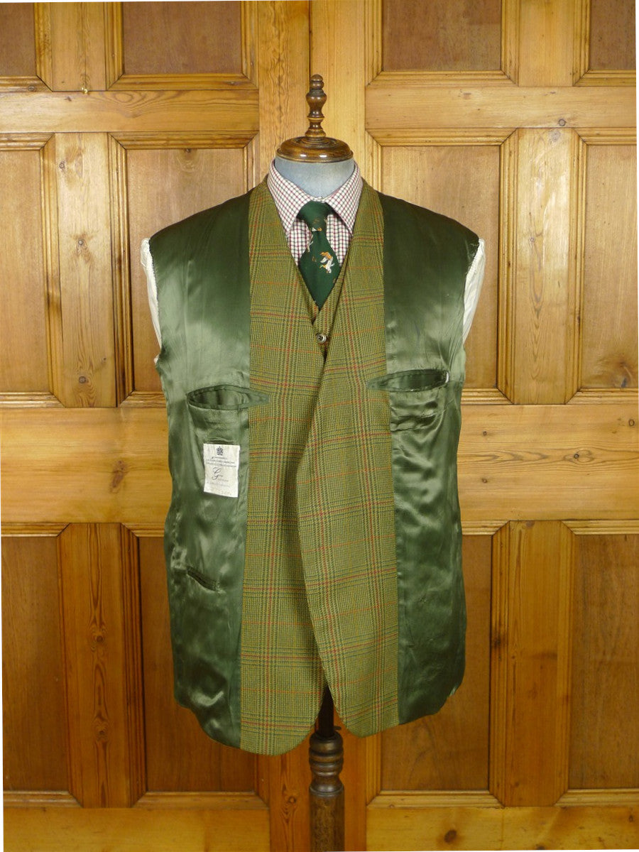26/0978 vintage british bespoke tailor green glen check tweed jacket & matching waistcoat 46 regular