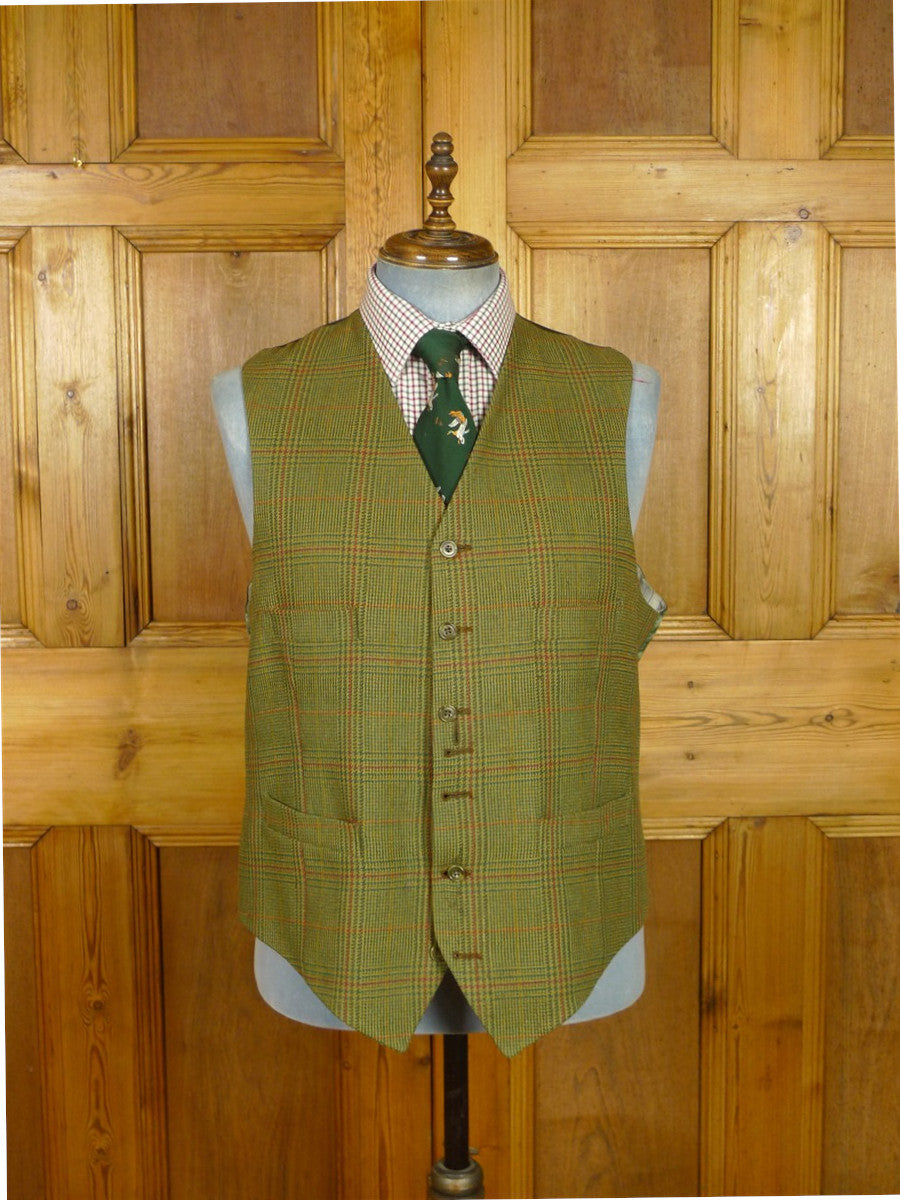 26/0978 vintage british bespoke tailor green glen check tweed jacket & matching waistcoat 46 regular