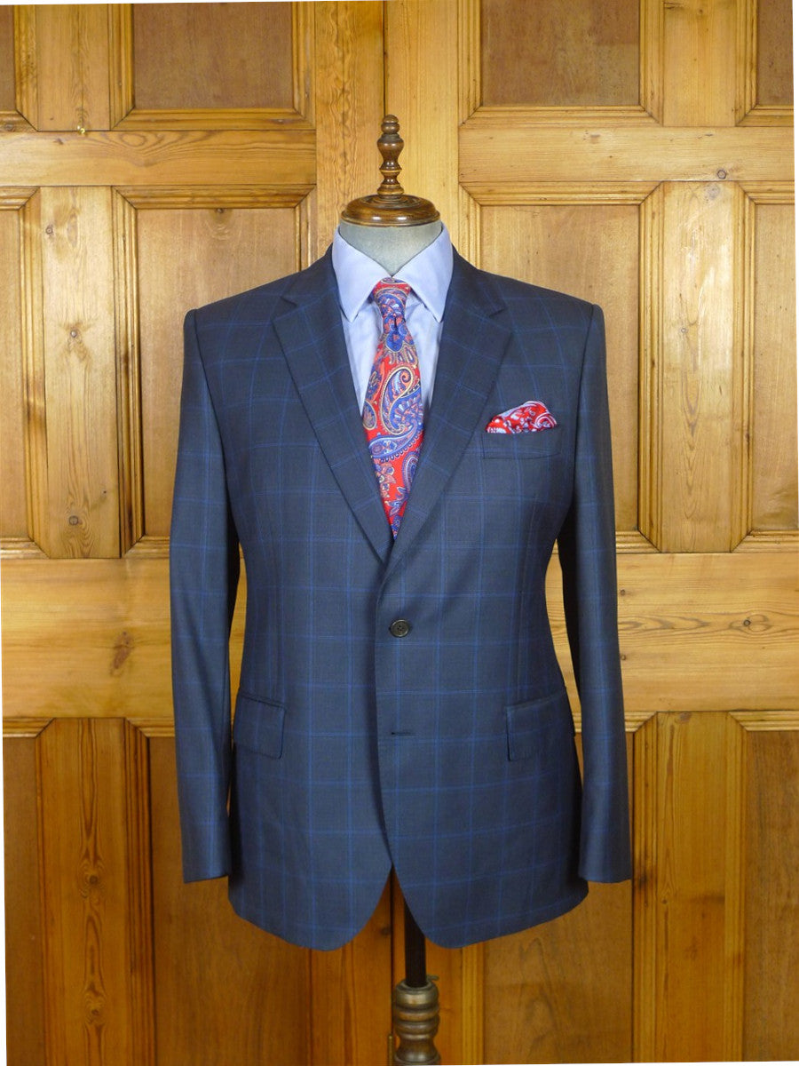 26/0981 immaculate gieves & hawkes savile row blue wp check 100% wool suit 42 regular