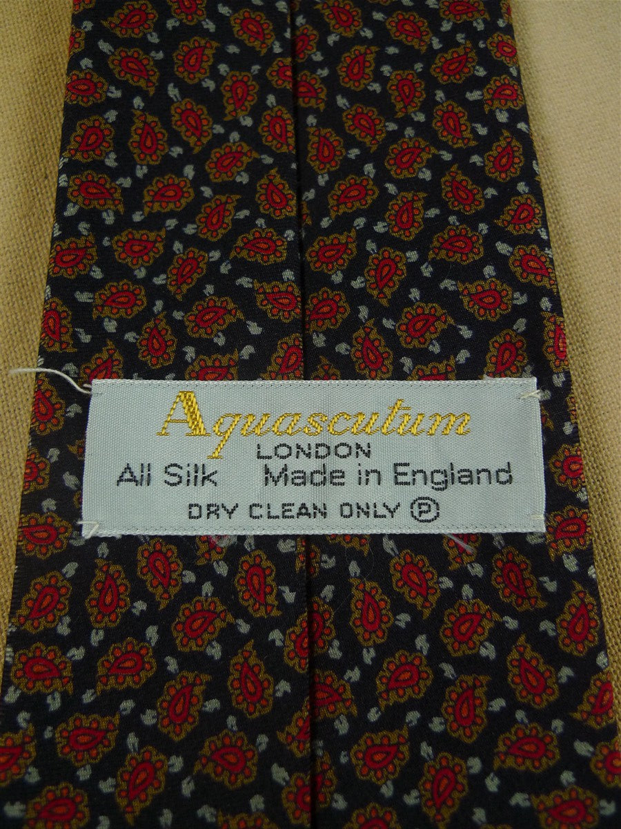 26/1052 immaculate vintage aquascutum navy blue / red paisley pattern silk tie
