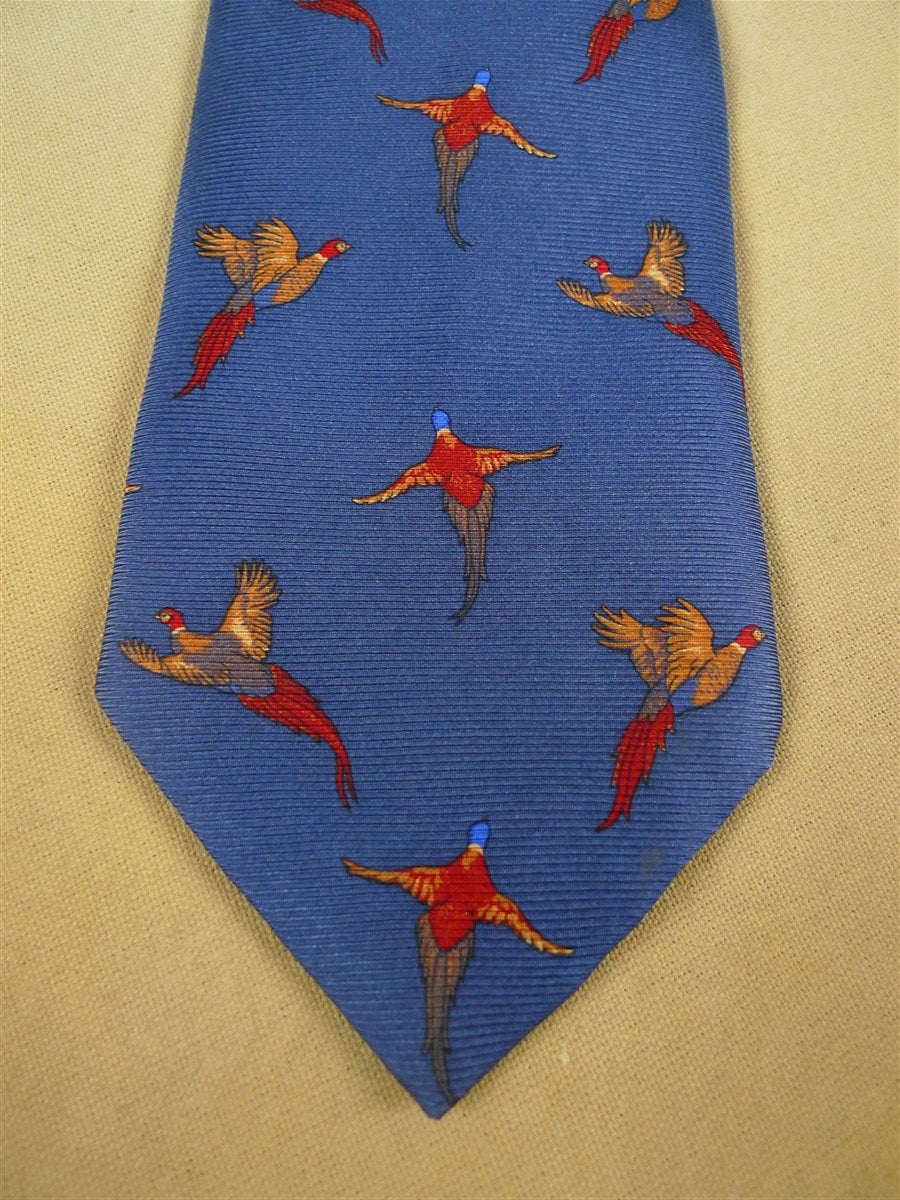 26/0989 blue pheasant pattern silk tie for country pursuits / goodwood revival