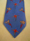 26/0989 blue pheasant pattern silk tie for country pursuits / goodwood revival