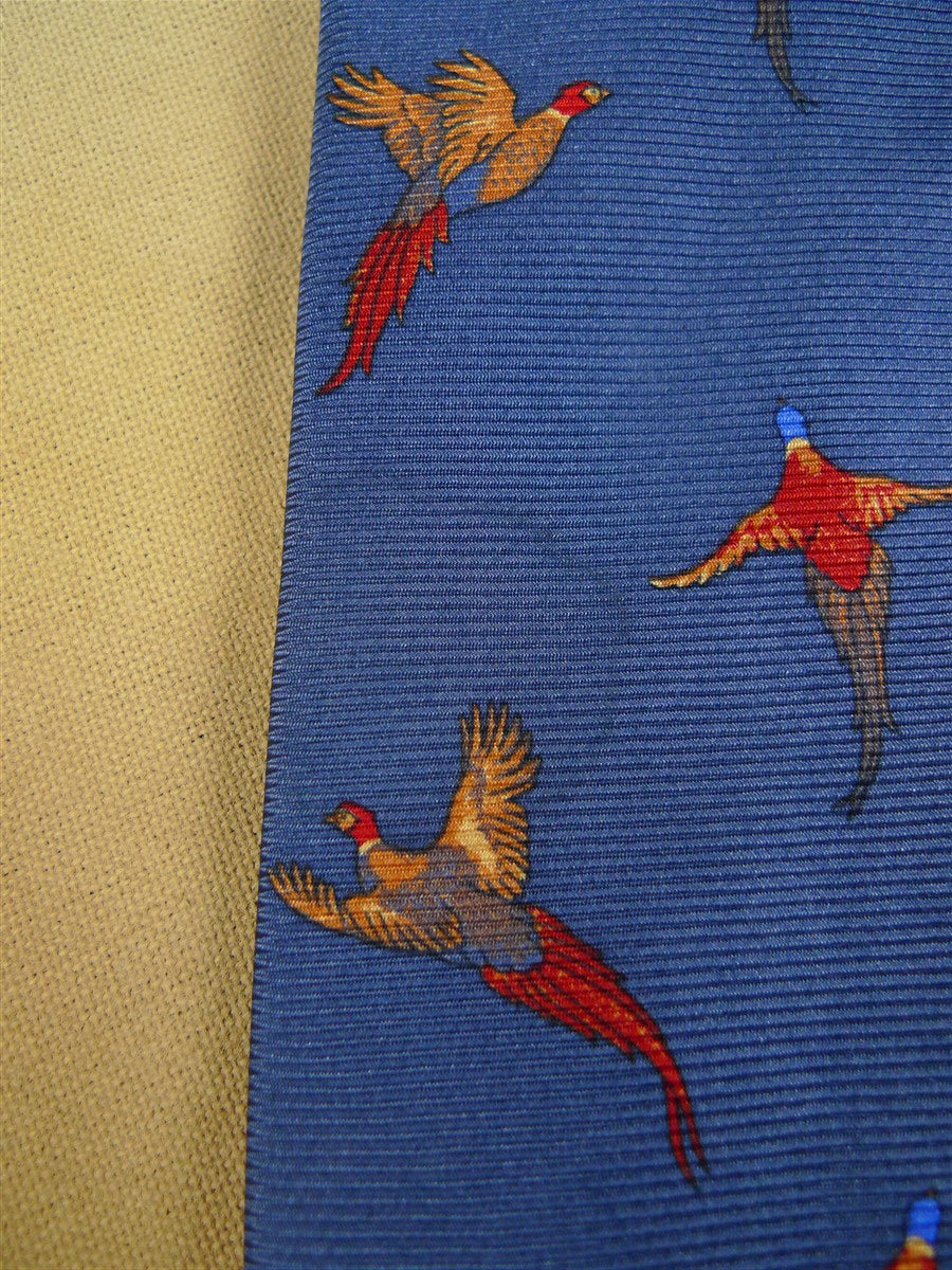 26/0989 blue pheasant pattern silk tie for country pursuits / goodwood revival