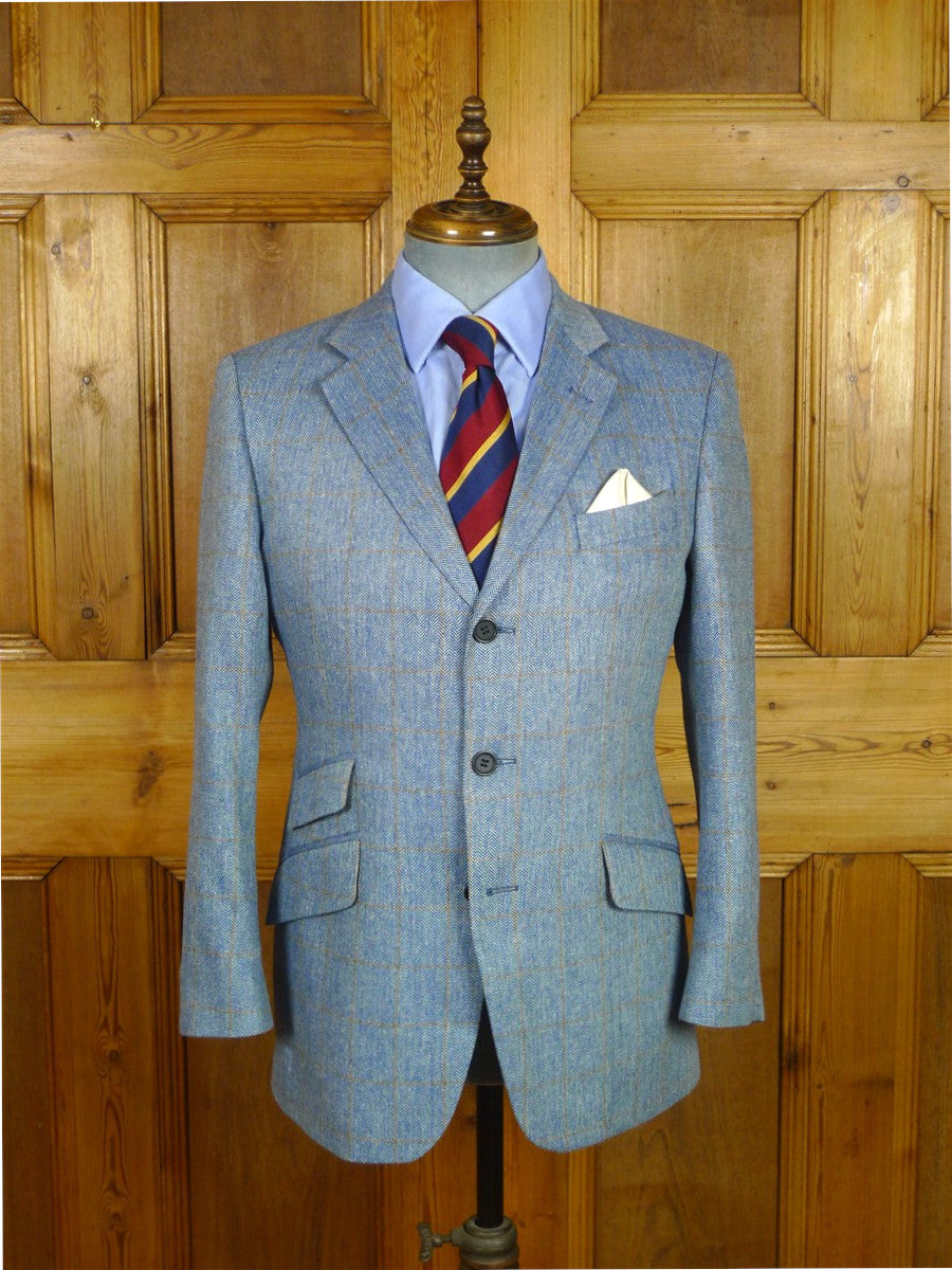 26/1009 immaculate cordings of piccadilly pale blue / tan wp check 100% silk sports jacket blazer 39 short