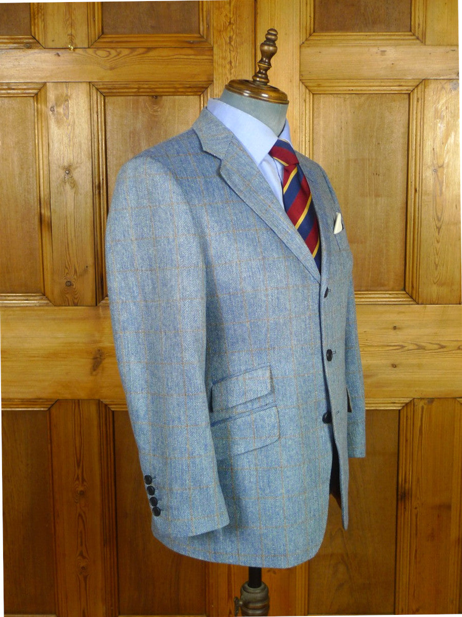 26/1009 immaculate cordings of piccadilly pale blue / tan wp check 100% silk sports jacket blazer 39 short