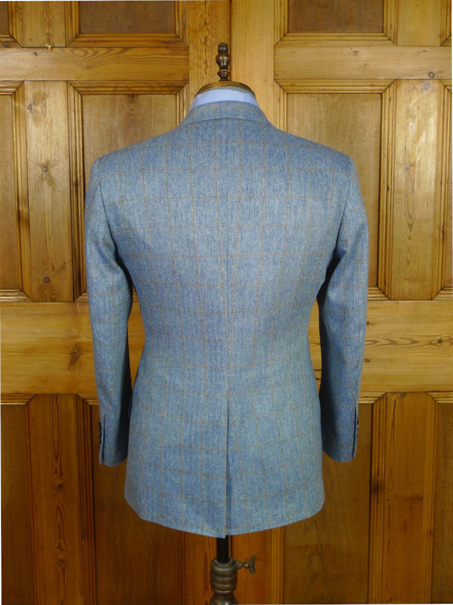 26/1009 immaculate cordings of piccadilly pale blue / tan wp check 100% silk sports jacket blazer 39 short