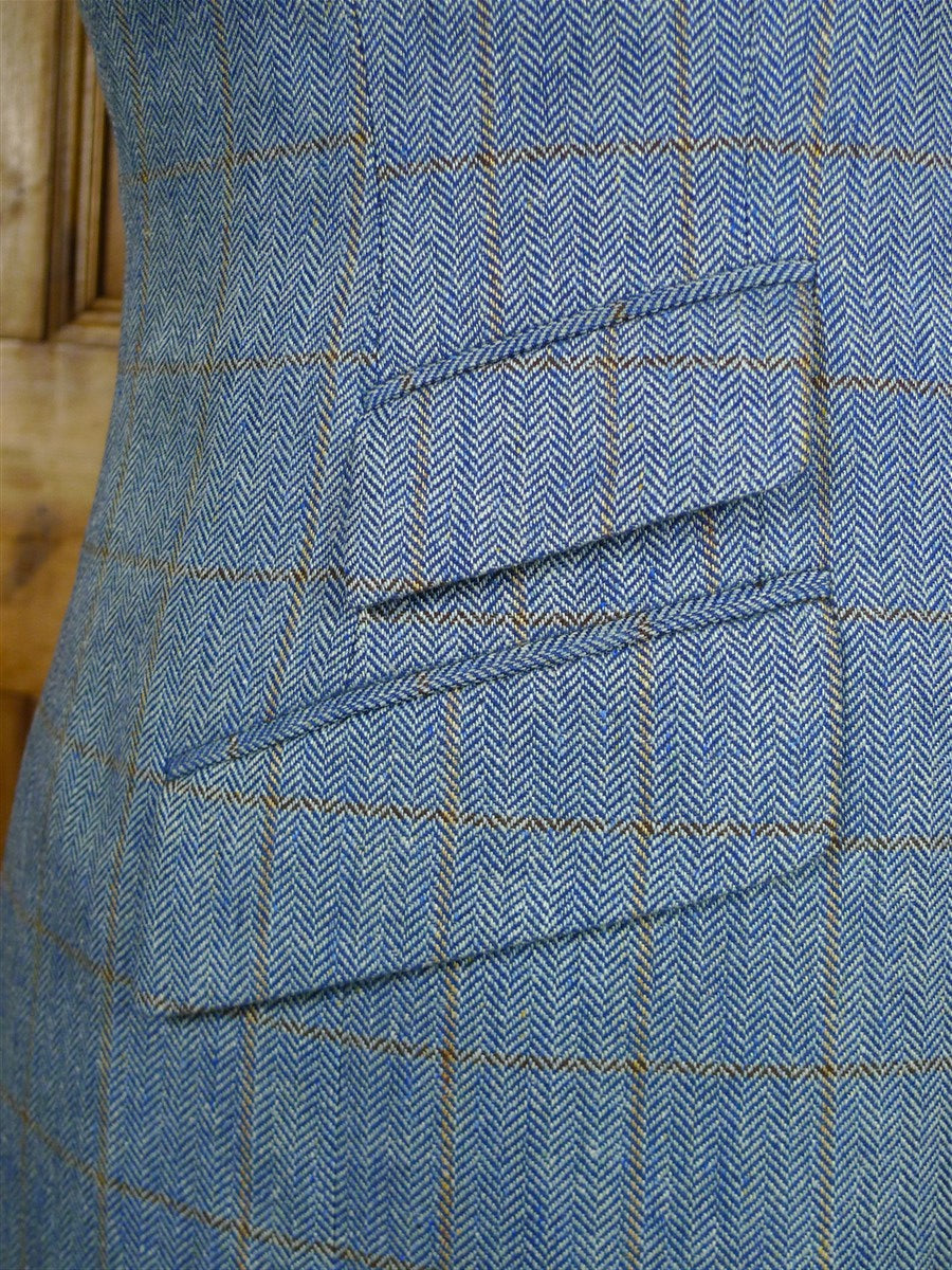 26/1009 immaculate cordings of piccadilly pale blue / tan wp check 100% silk sports jacket blazer 39 short