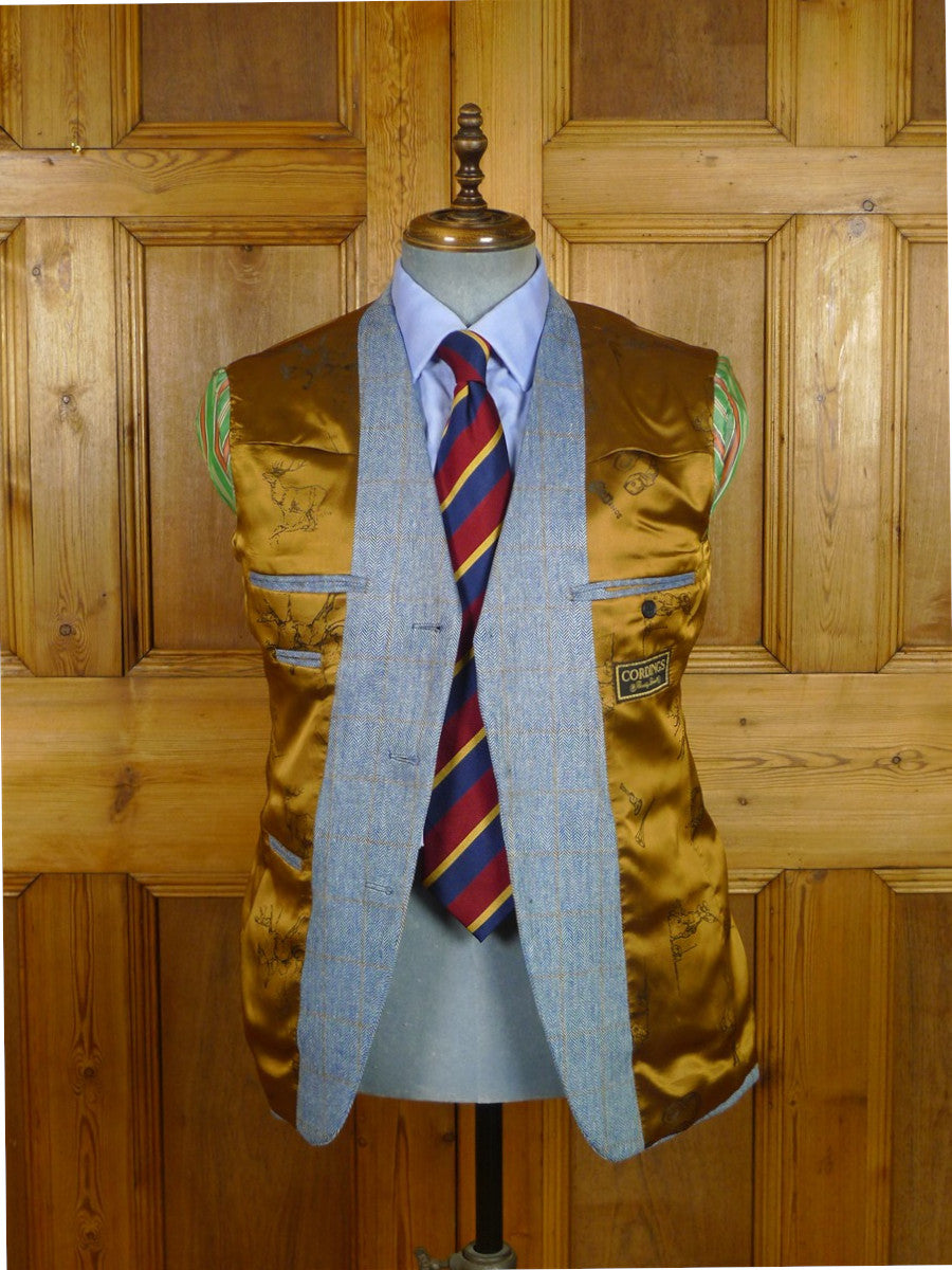 26/1009 immaculate cordings of piccadilly pale blue / tan wp check 100% silk sports jacket blazer 39 short