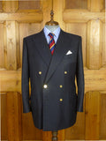26/1013 gieves & hawkes 2015 savile row bespoke navy blue d/b worsted blazer 46 regular