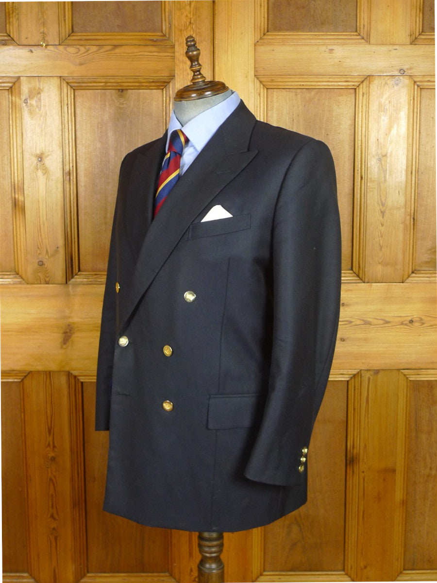 26/1013 gieves & hawkes 2015 savile row bespoke navy blue d/b worsted blazer 46 regular