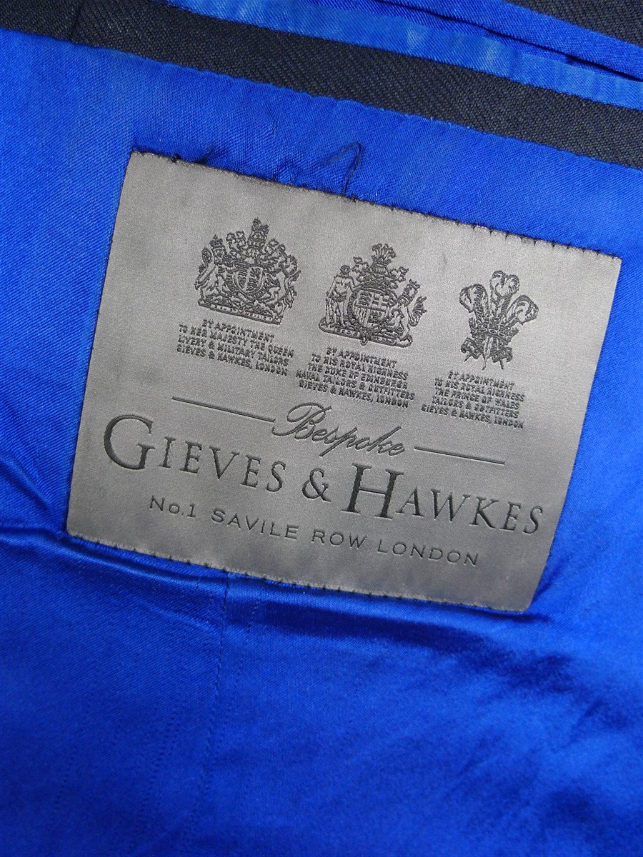 26/1013 gieves & hawkes 2015 savile row bespoke navy blue d/b worsted blazer 46 regular