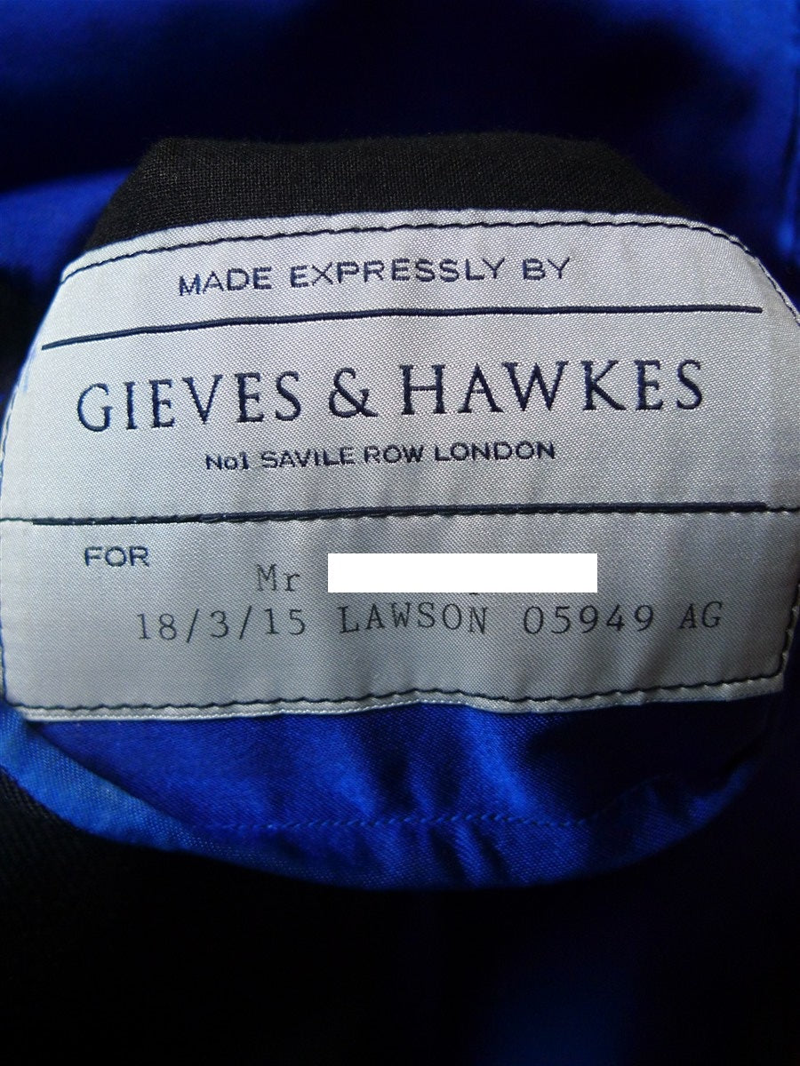 26/1013 gieves & hawkes 2015 savile row bespoke navy blue d/b worsted blazer 46 regular