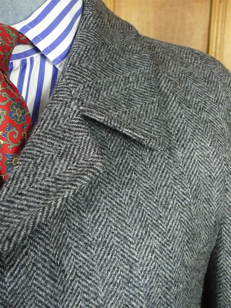 26/1017 immaculate vintage french pure wool grey herringbone tweed ragalan coat overcoat 44-45