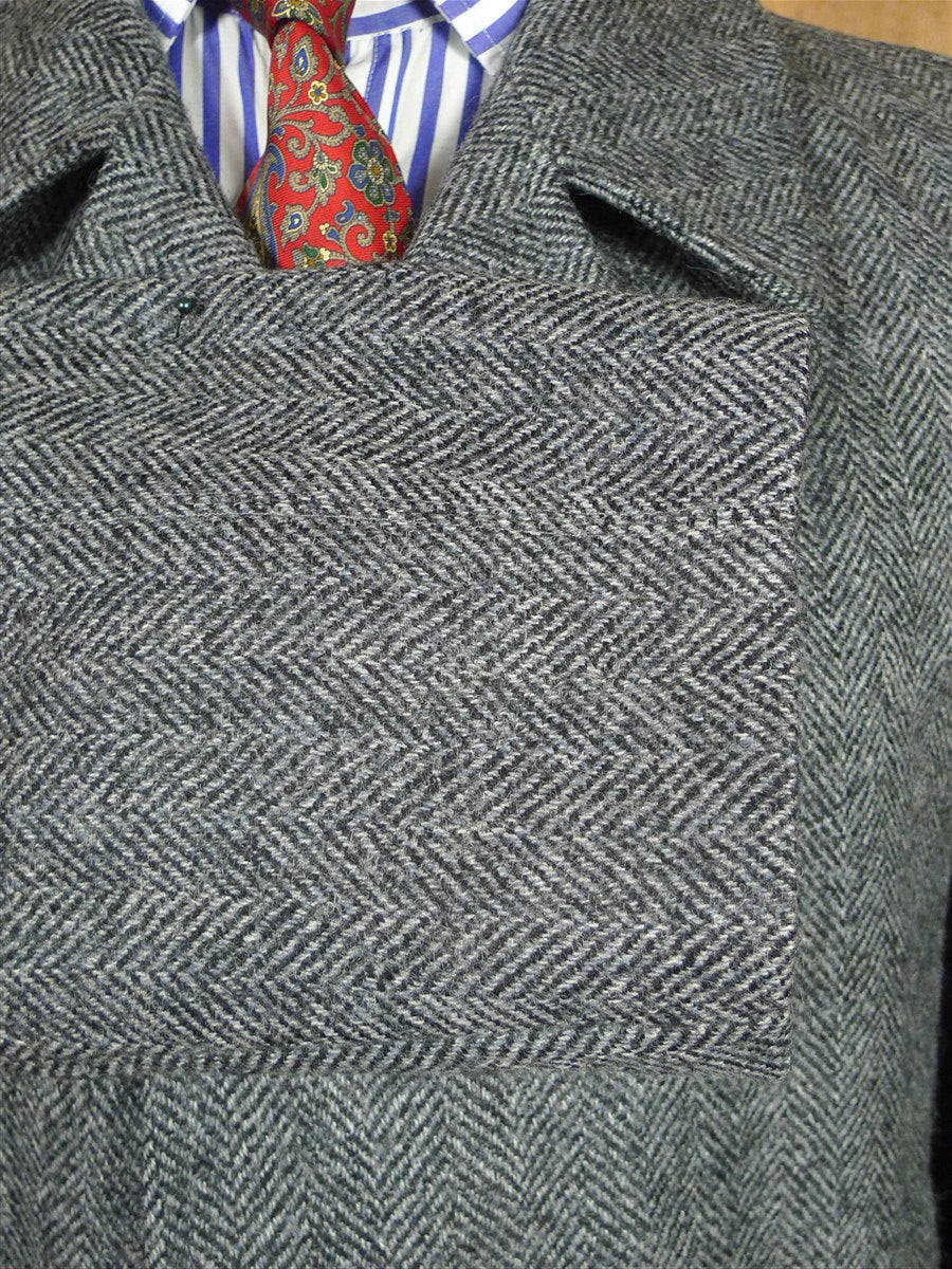 26/1017 immaculate vintage french pure wool grey herringbone tweed ragalan coat overcoat 44-45