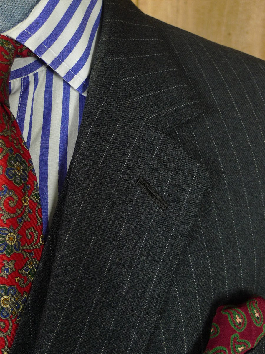 26/1014 vintage 1988 dege & sons savile row bespoke heavyweight grey pin-stripe 3-piece suit 41 regular
