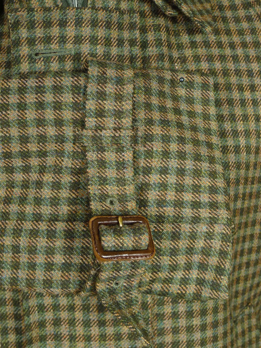 26/1026 Immaculate aquascutum green/ brown gun check wool tweed field coat w/ghillie collar 40-42