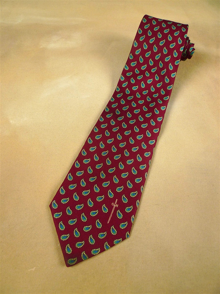 26/1060 vintage gieves & hawkes savile row red / green & blue paisley pattern silk tie